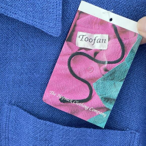 Oversized Blue Cotton Button Down Shirt Boxy Fit Textured Gauze Lagenlook M - Picture 5 of 8